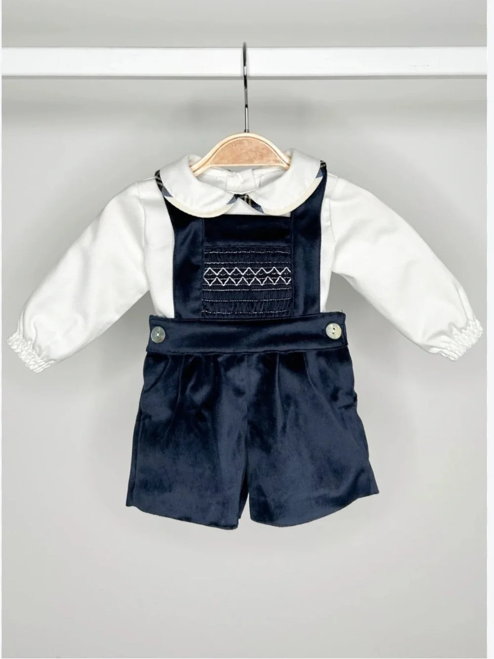 NWT Dondolo Baby Boys Christopher Blue Velvet Overall Set 6 Months 2 Pce Romper